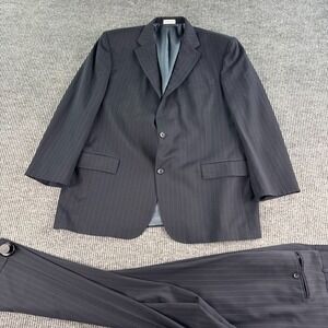 Vintage Geoffrey Beene Suit 50 L Gray Wool Striped Premium Pleated Pants 46x30.5